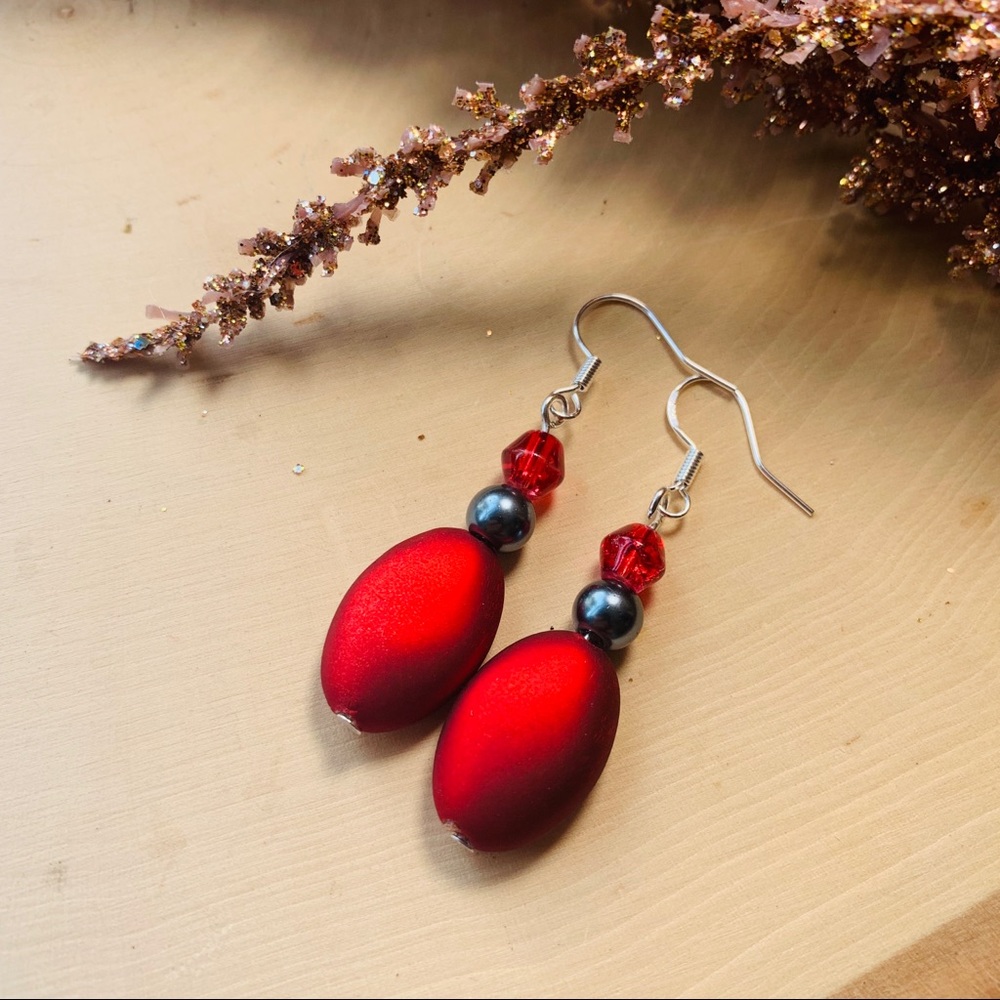 Hot Red Drop Silver earrings